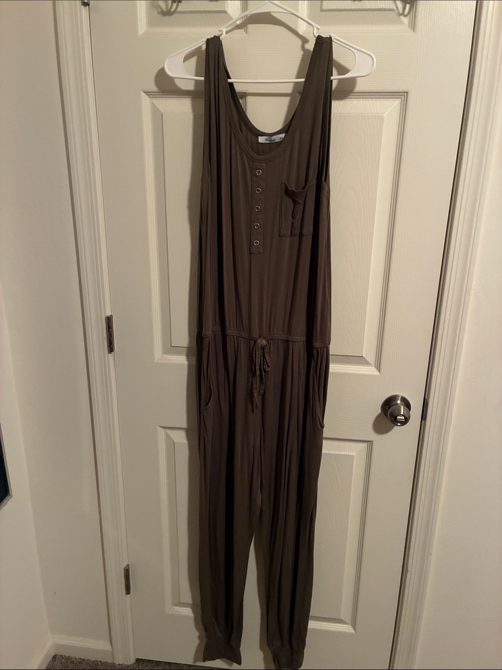 Sleeveless Drawstring Jumpsuit in Olive Brown -